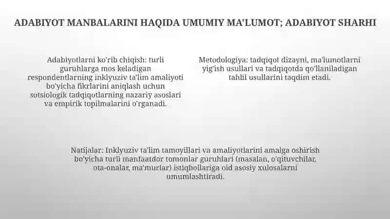 Inklyuziv Ta'Lim G'Oyalarini Amaliyotga Tatbiq Etish Bo‘Yicha Turli Guruhlarga Mansub Respondentlarning Fikrlarini Aniqlashga Qaratilgan Sotsiologik Tadqiqotlar 3
