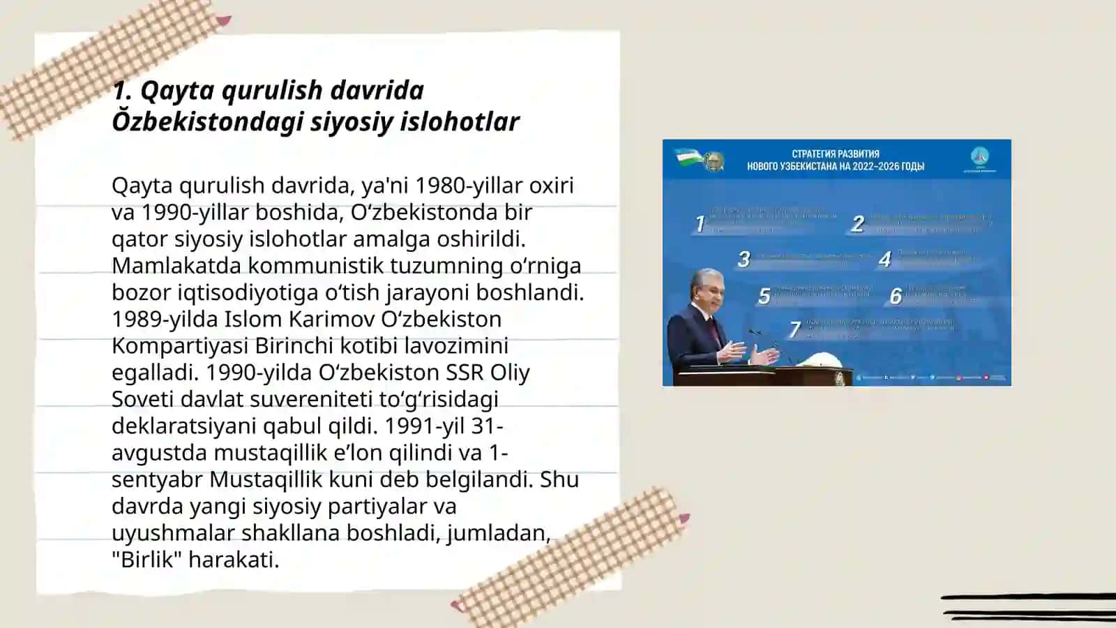 Qayta qurulush yillarida Ŏzbekistondagi ijtimoiy - siyosiy vaziyat 3