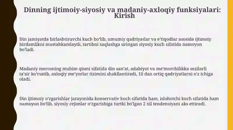 Dinning ijtimoiy-siyosiy va madaniy-axloqiy funksiyalari 3