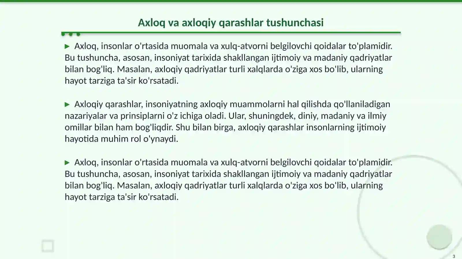 Axloqning paydo bòlishiga oid diniy, ilmiy qarashlar tasnifi Falsafa fani 3