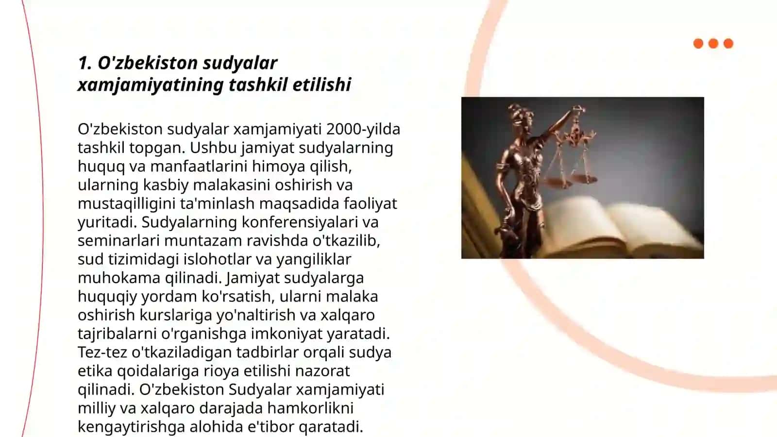 Oʻzbekiston Respublikasi sudyalar xamjamiyati organlari 5 ta davlat misolida keltirib ber 3