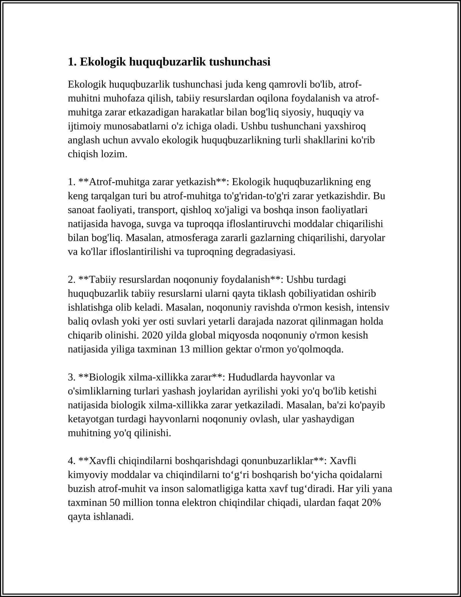 EKOLOGIK HUQUQBUZARLIK TUSHUNCHASI,TARKIBI VA TURLARI 3