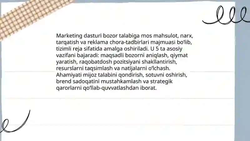 Marketing dasturi va uni ishlab chiqish 3