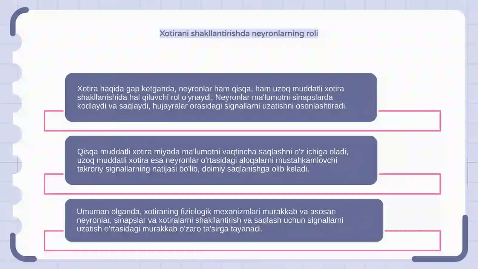 Qisqa va uzoq muddatli xotiraning fziologik mexanizmlari 3