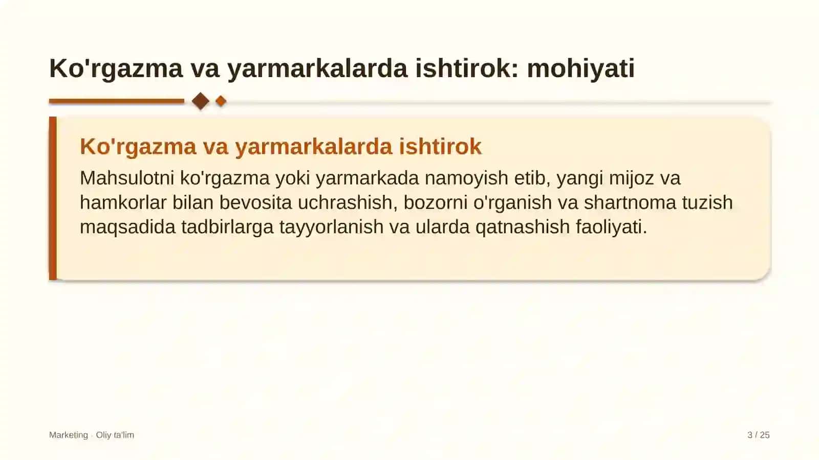 marketpleyslarda ko'rgazma va yarmarkalarda ishtirok etish 7467 3