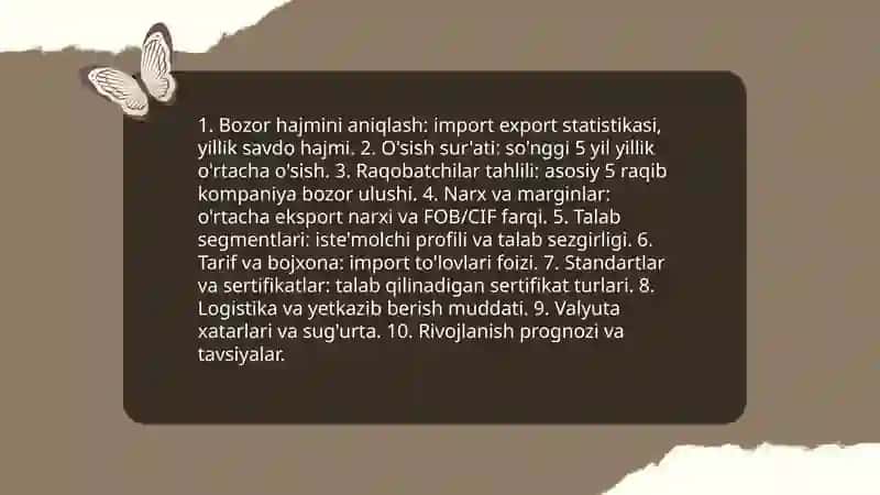 Eksport qilinadigan maxsulot talablarini oʻrganish 3