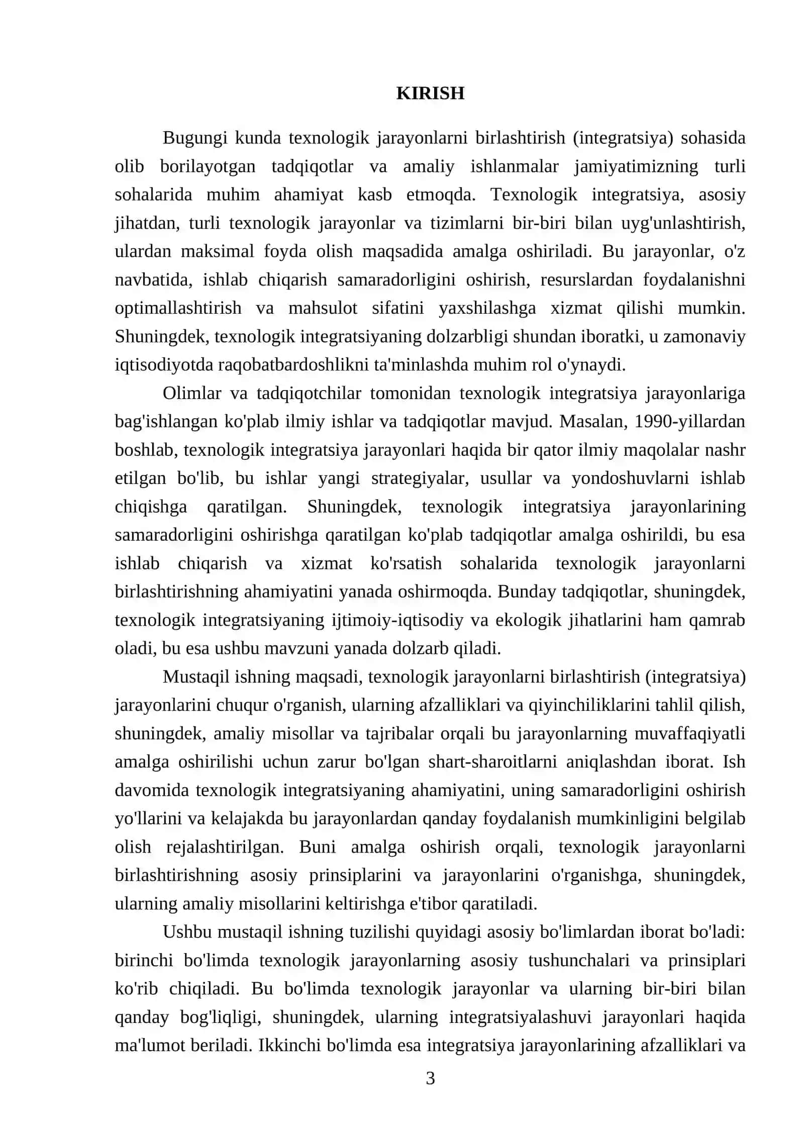 Texnalogik jarayonlarni birlashtirish (integratsiya) 3