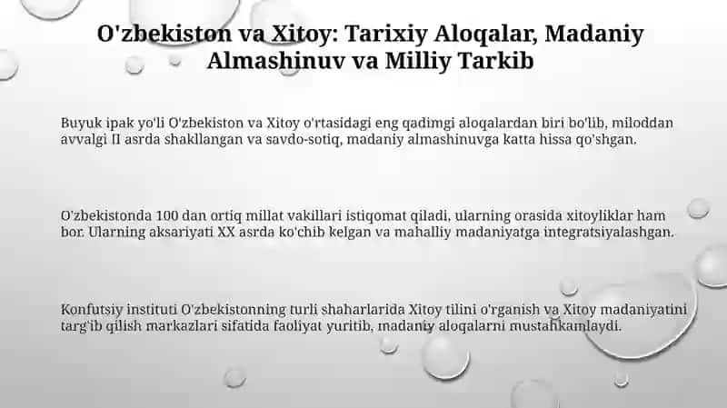 Xitoy va Oʻzbekiston: Tarix, Til va Madaniyat 3
