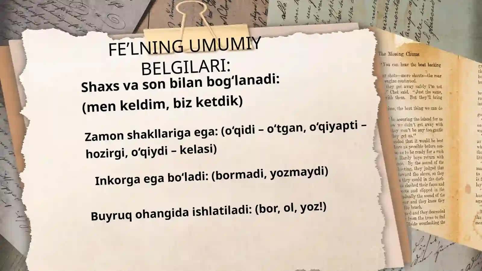 Fe’l so’z turkumi. O’timli va O’timsiz fe’llar 3