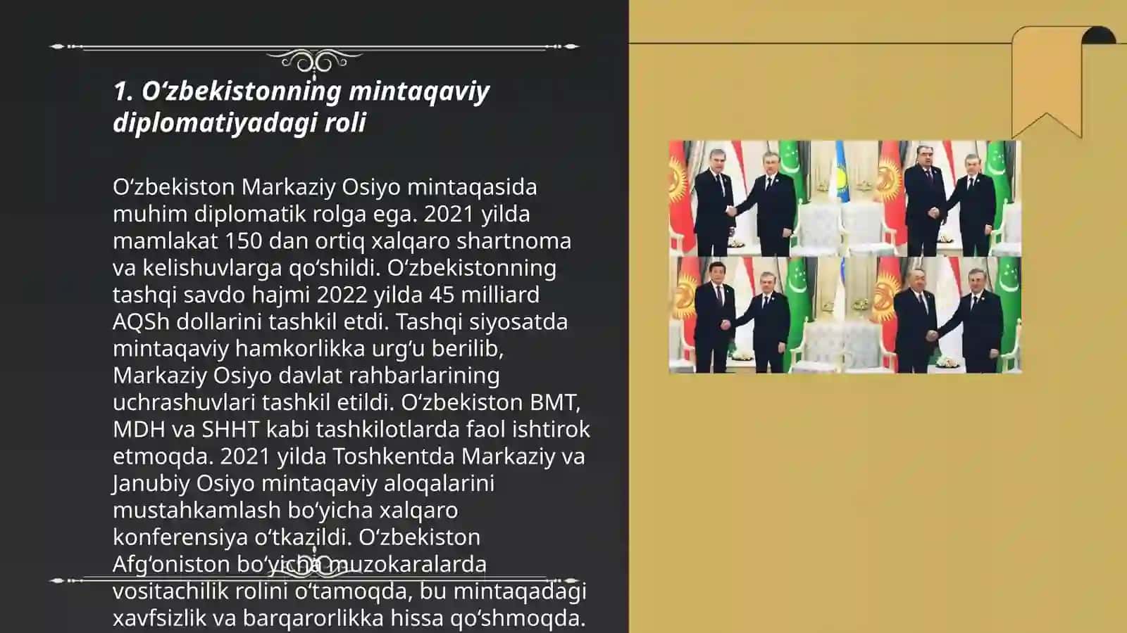 O‘zbekistonning Markaziy Osiyoda tinchlik va barqarorlikni ta’minlashdagi o‘rni 3