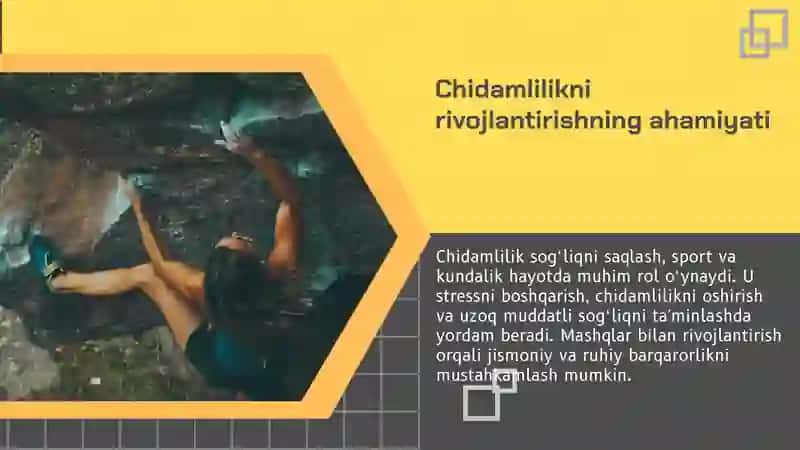 Chidamlilikni rivojlantirish kundalik mashqlarni bajarish 3