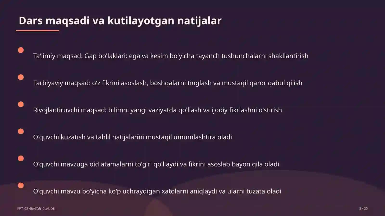 Boshlang'ich sinf: Ona tili va o'qish (1– 3