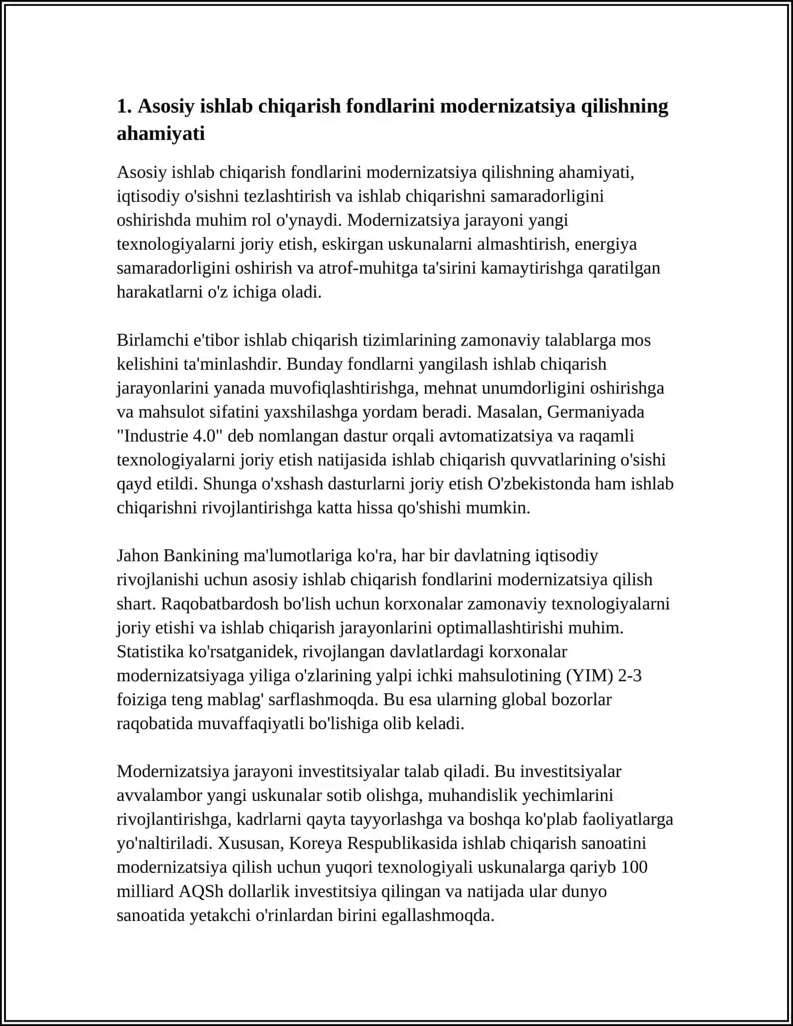 SANOAT KORXONALARIDA ASOSIY ISHLAB CHIQARISH FONDLARINI YANGILASHNING SAMARADORLIGI 3