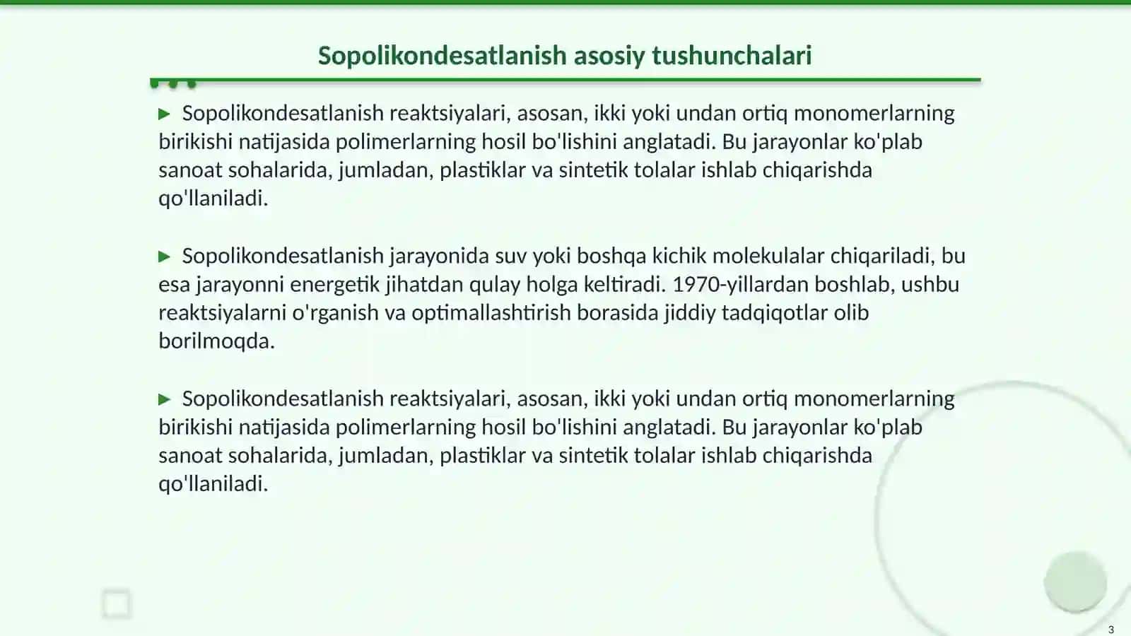 Sopolikondesatlanish reaktsiyalari;usullar, mexanizmlari, va sopolkondensatlanishda katalizotorlarning roli 3