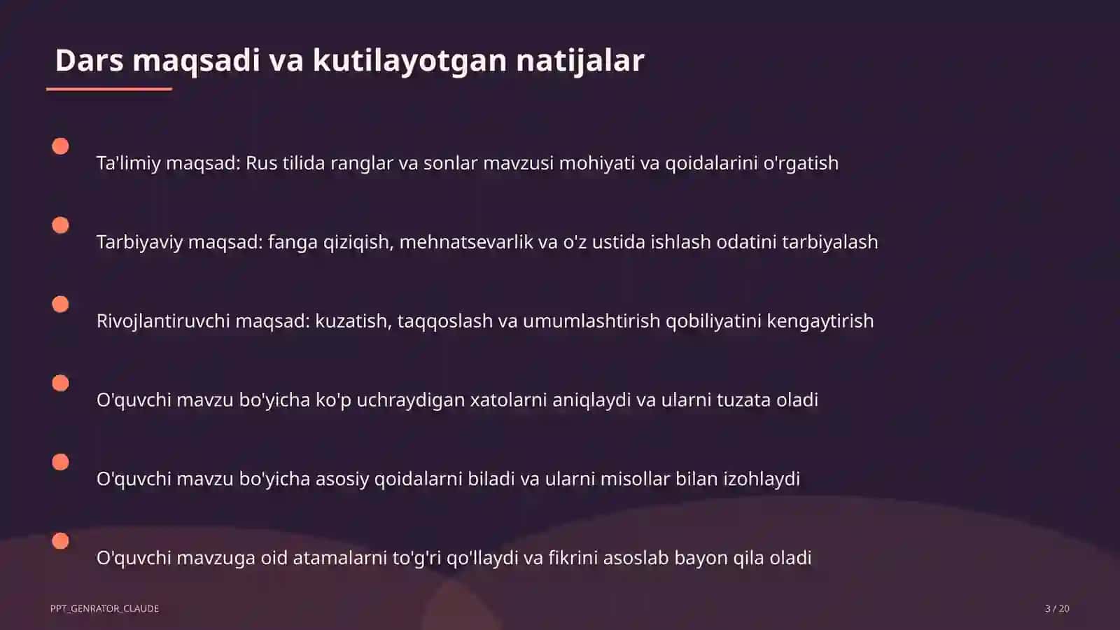 Rus tilida ranglar va sonlar (2-sinf) 3