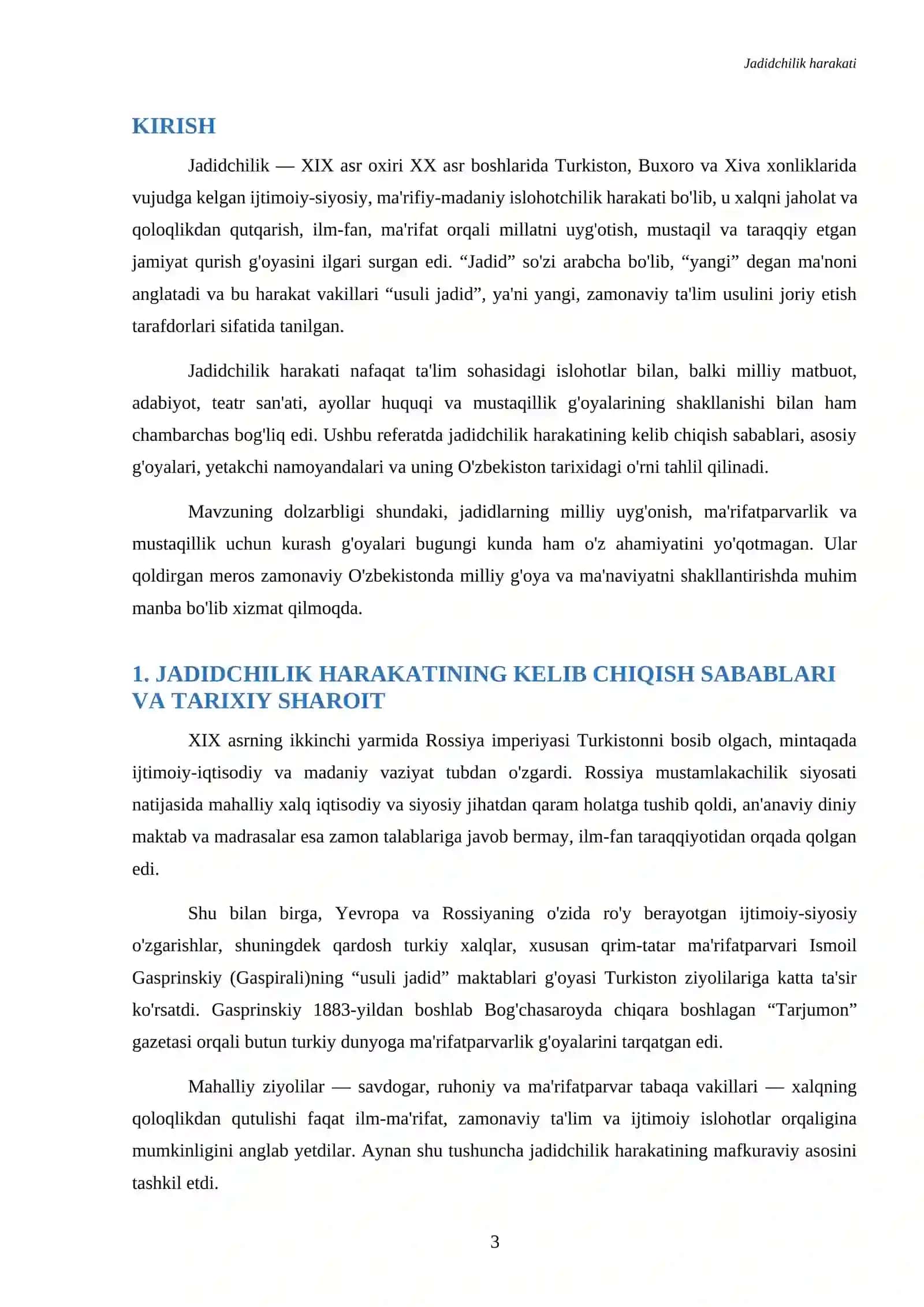 Referat Jadidchilik harakati mavzusida 3