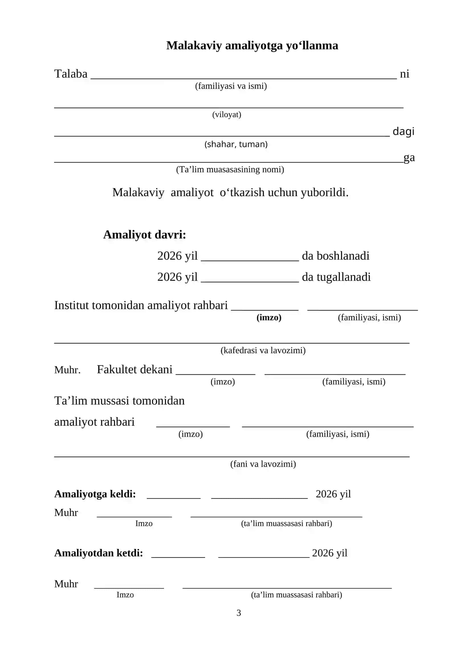 Talabaning MALAKAVIY amaliyoti kundaligi 3