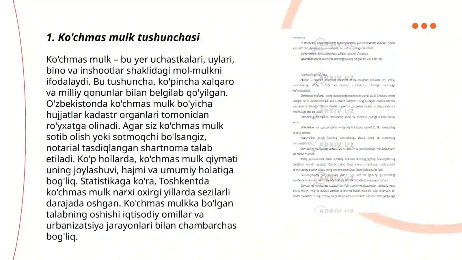 Ko'chmas mulk obyektlarining asosiy belgilari va mohiyati 3