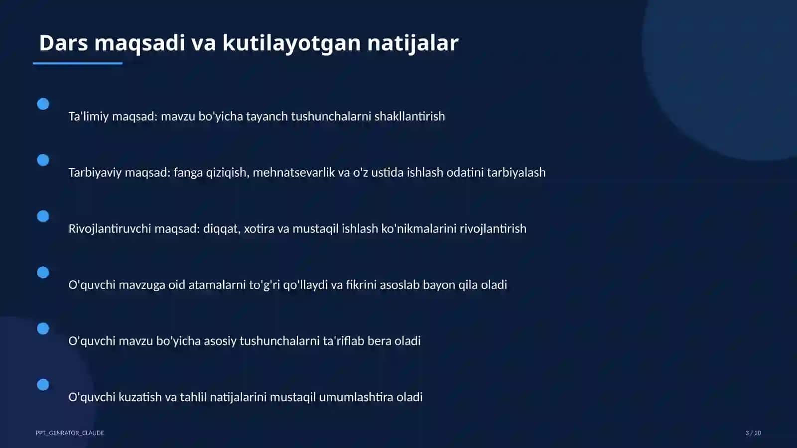 Mavzu: Ta'limiy maqsad: mavzu bo'yicha tayanch tushunchalarni shakllantirish 3