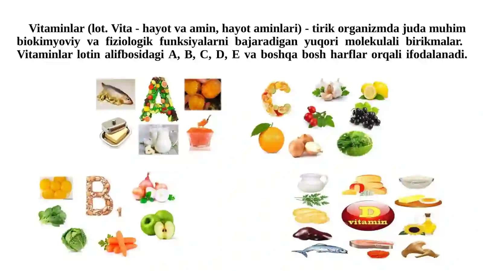 "VITAMINLAR VA ULARNING AHAMIYATI" mavzusida 8-sinf biologiya fanidan dars ishlanma. 3