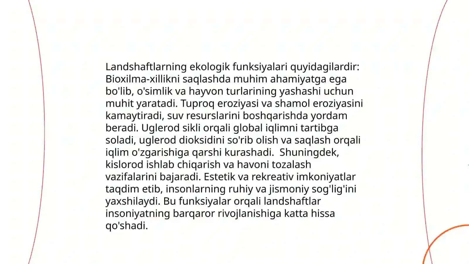 Landshaftlarning funksiyalarini nimalardan iborat ekanligini o'rganish 3