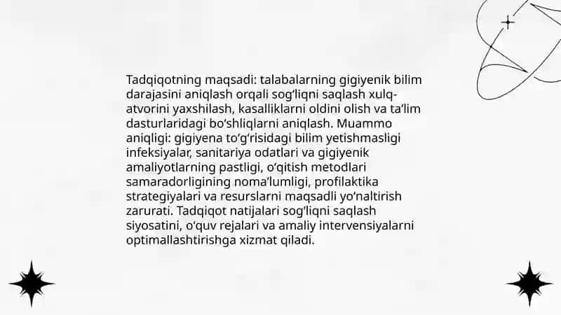 Talabalarning gigiyenik bilimlarni darajasini oʻrganish 3