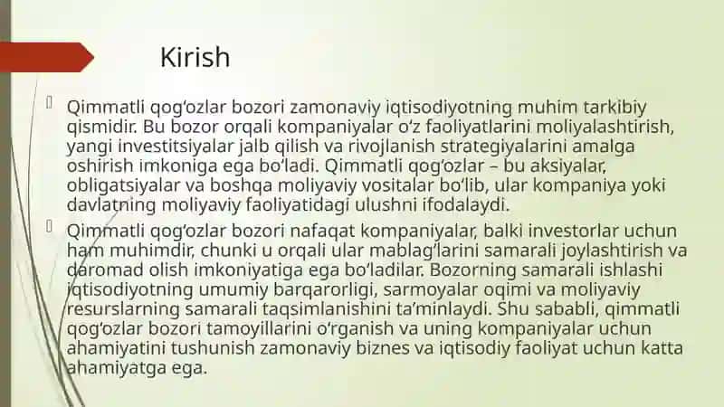 Xalqaro qimmatli qog'ozlar bozorining ishlash tamoyillari va kompaniyalar uchun uning ahamiyatini oʻrganish 3