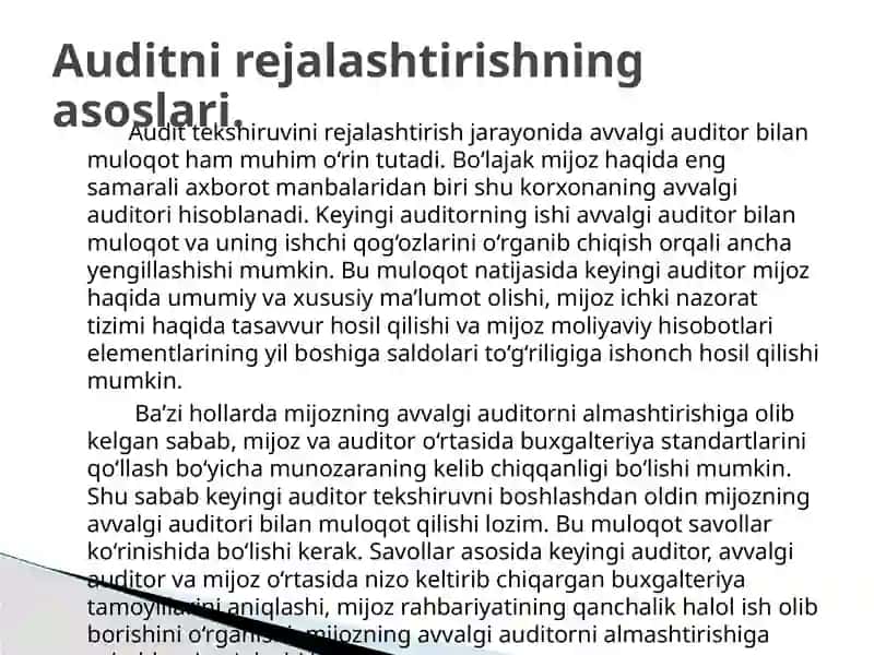 Auditning umumiy rejasini tayyorlash va tuzish 3
