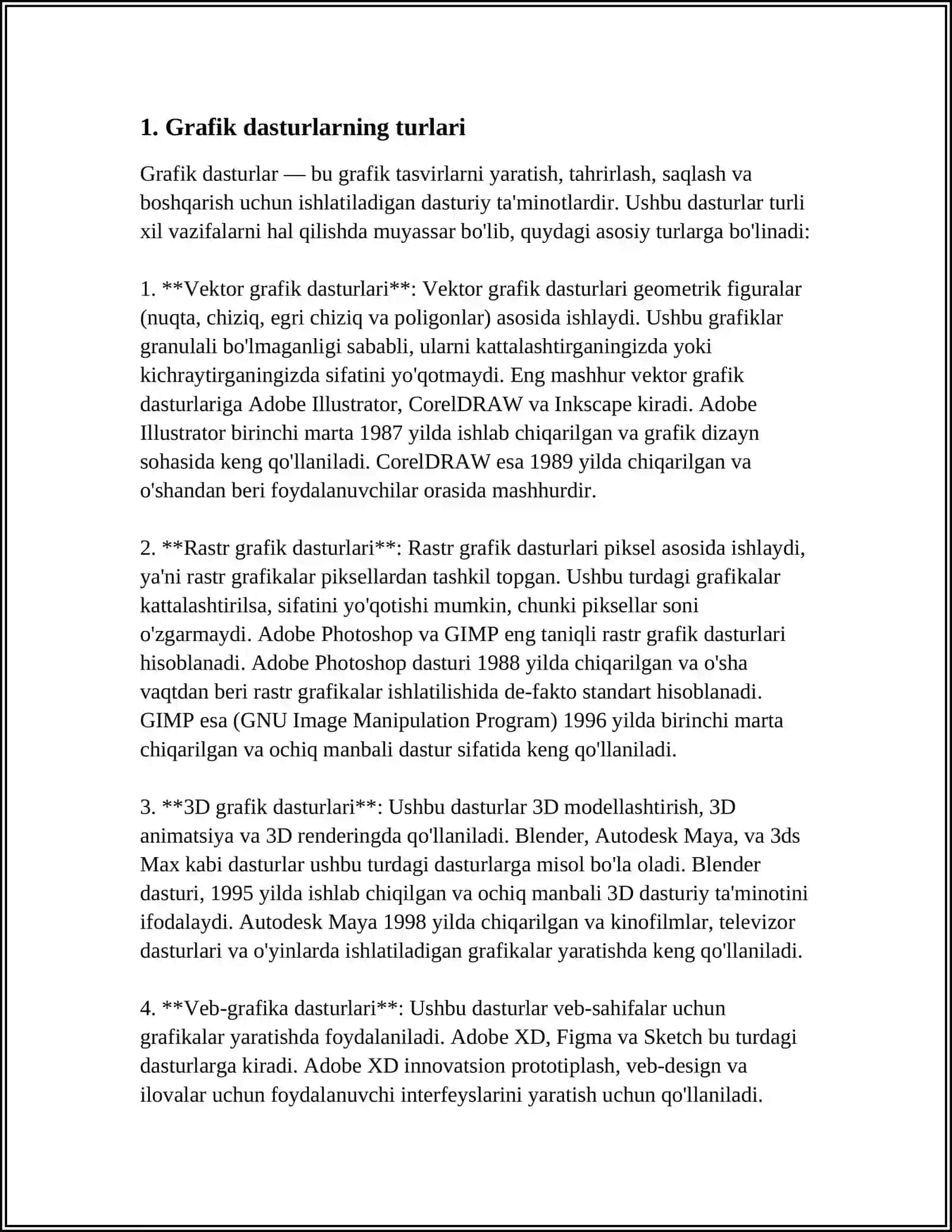 GRAFIK AXBOROTLAR BILAN ISHLASH TEXNOLOGIYASI.GRAFIK OB'EKTLARNI YARATISH VA QAYTA ISHLASH VOSITALARI 3