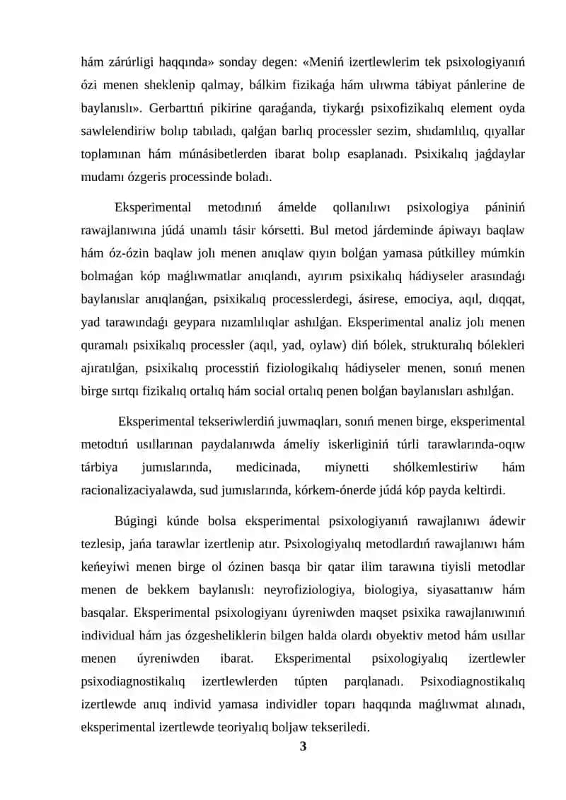 KURS JUMISI EKSPERIMENTAL PSIXOLOGIYANIŃ HÁZIRGI DÁWIRDEGI JAǴDAYI 3