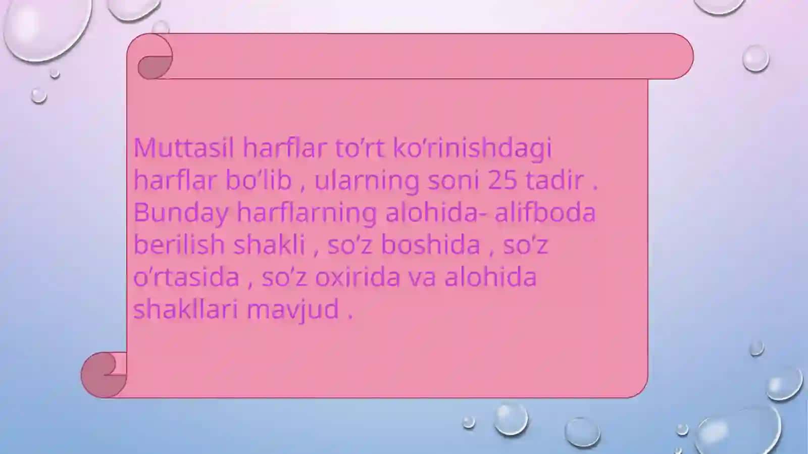 Muttasil harflar va ularning yozuvda ifodalanishi haqida tushuncha.ى(yo) harfi va uning vazifalari 3
