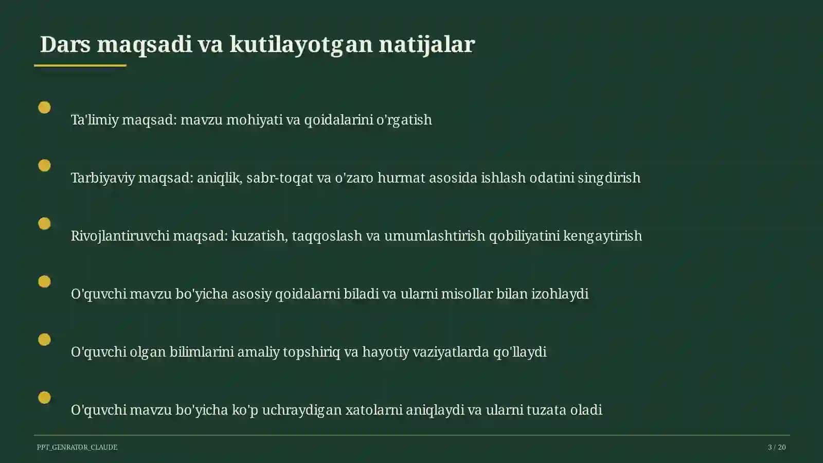Sinf soati va tarbiyaviy tadbirlar (1–11) — o'qituvchilar uchun 3
