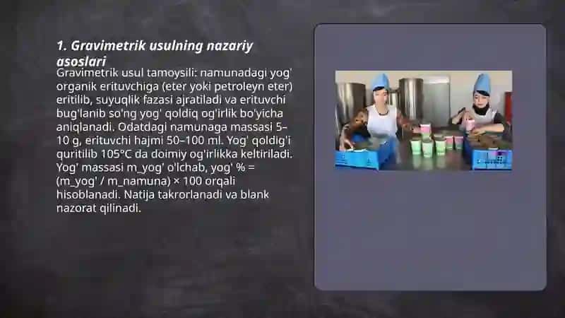 Quyultirilgan sut-Yog’ miqdorini aniqlash-Gravimetrik usul 3