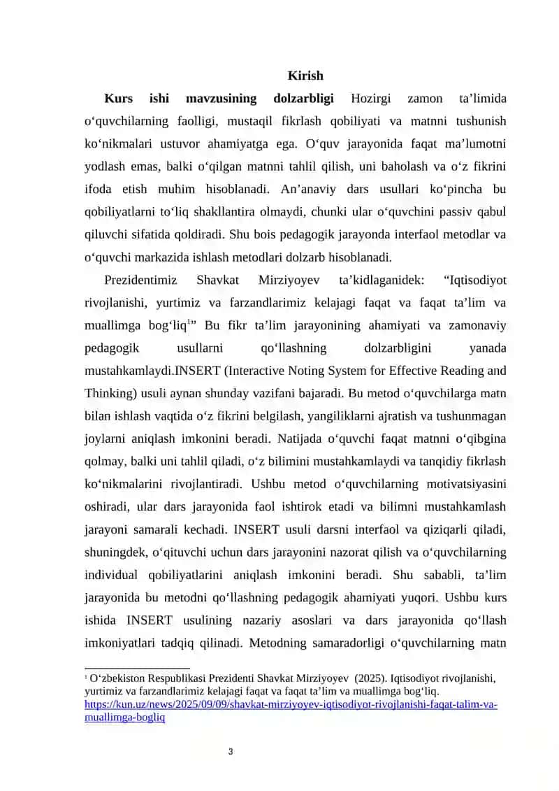Dars jarayonida “INSERT” usulidan foydalanish 3