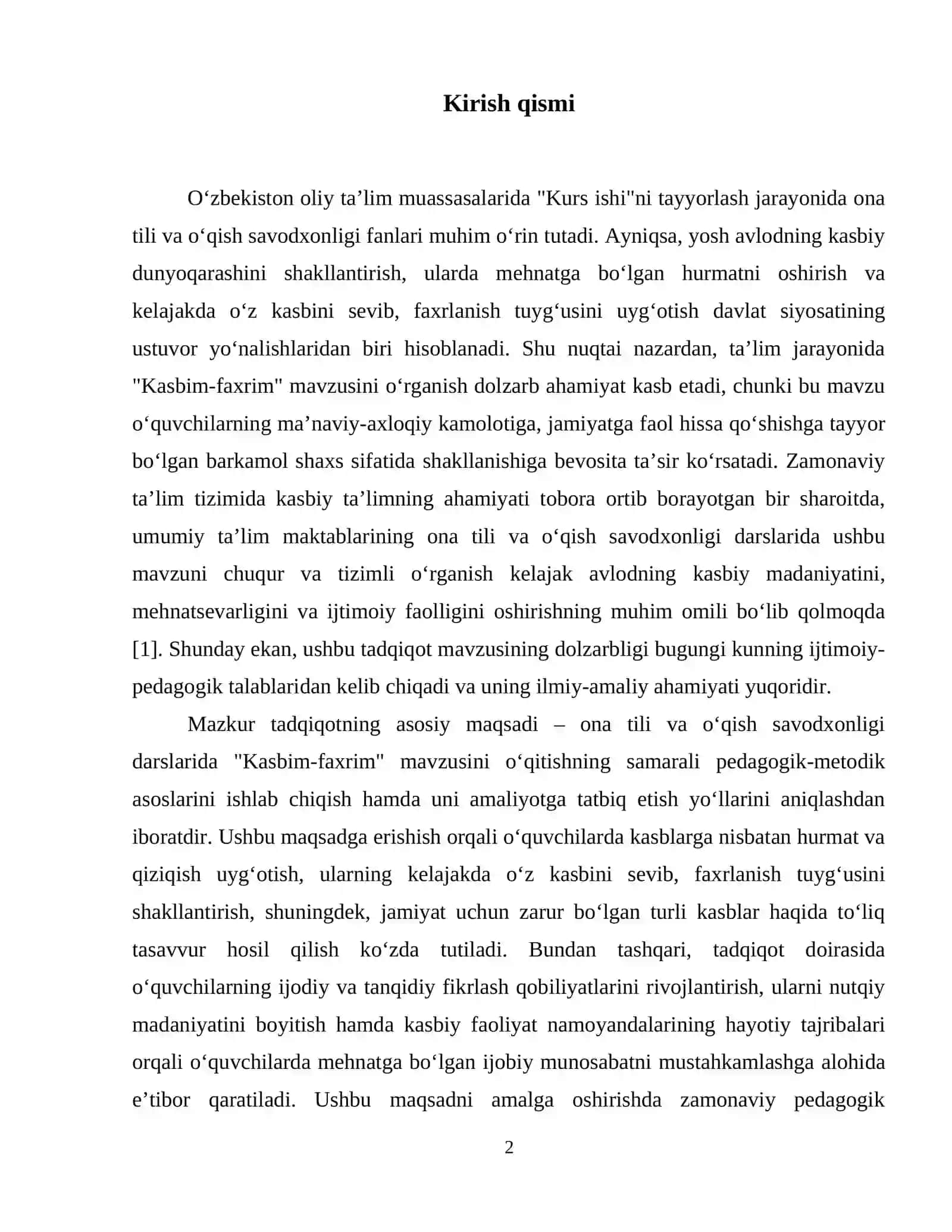 ONA TILI VA ÓQISH SAVODXONLIGI DARSLARIDA "KASBIM- FAXRIM" MAVZUSINI ÓRGANISH 3