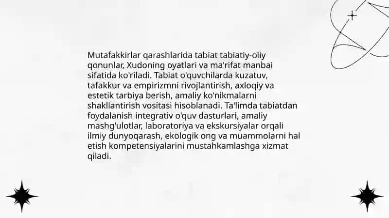 Tabiat bilan tanishtirishda mutafakkirlar merosidan foydalanish 3