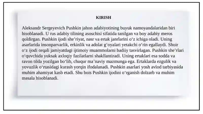 Aleksandr Sergeyevich Pushkin ijodi bilan tanishish. She’r va ertaklarining g‘oyaviy-tarbiyaviy jihatlari 3