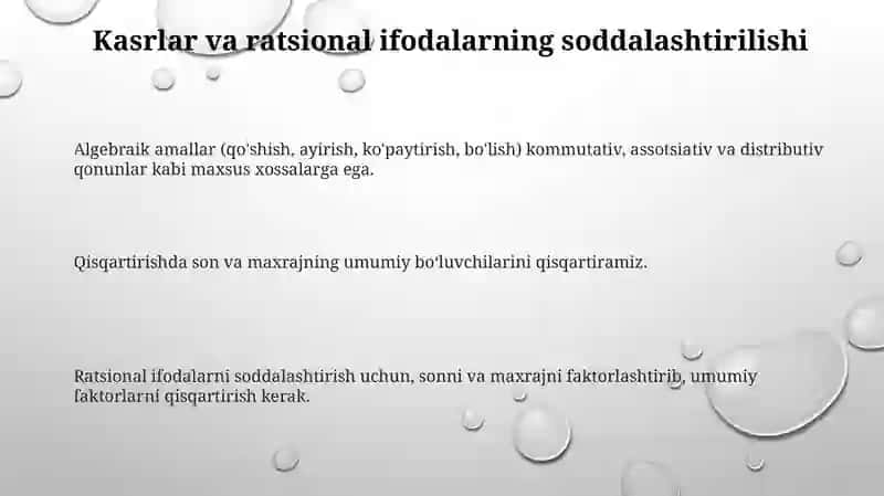 Algebraik amallar va ularning xossalari 3