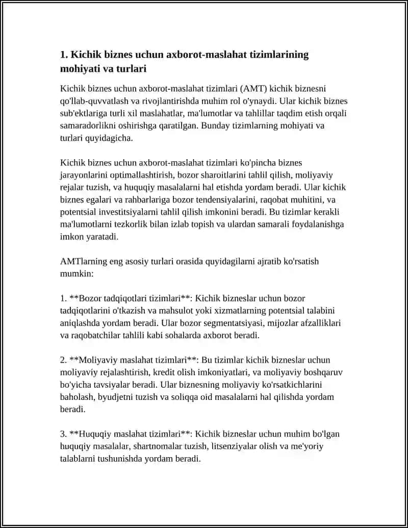 KICHIK BIZNESNI QO‘LLAB-QUVVATLOVCHI AXBOROT-MASLAHAT TIZIMLARI 3