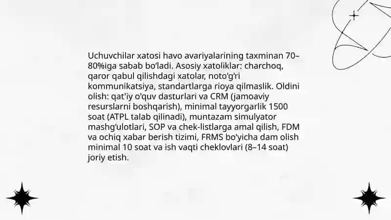 Havo transporti avariyalariga olib keluvchi sabablar va ularning oldini olish chora-tadbirlari 3