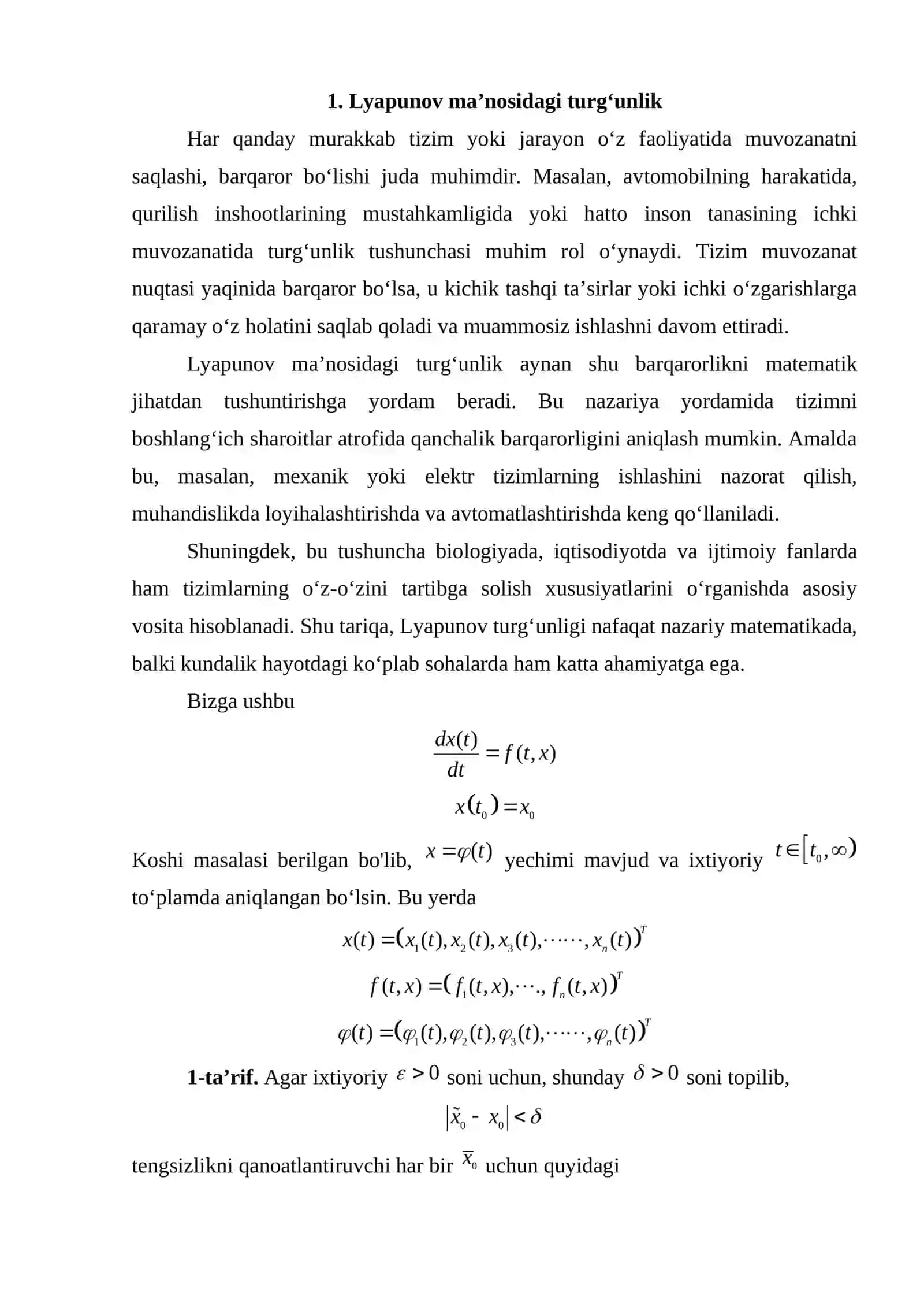 Lyapunov ma’nosidagi turg‘unlik 3