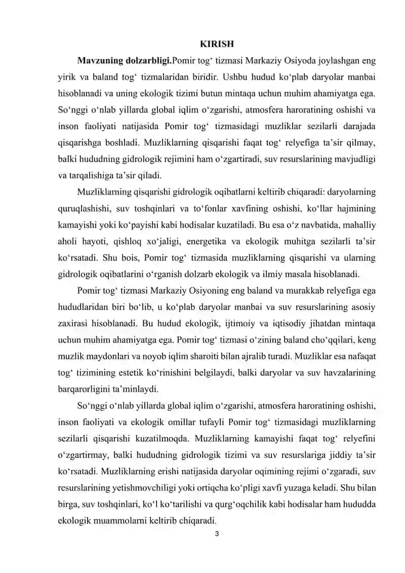 POMIR TOG' TIZMASIDA MUZLIKLARNING QISQARISHI VA GIDROLOGIK OQIBATLARI 3
