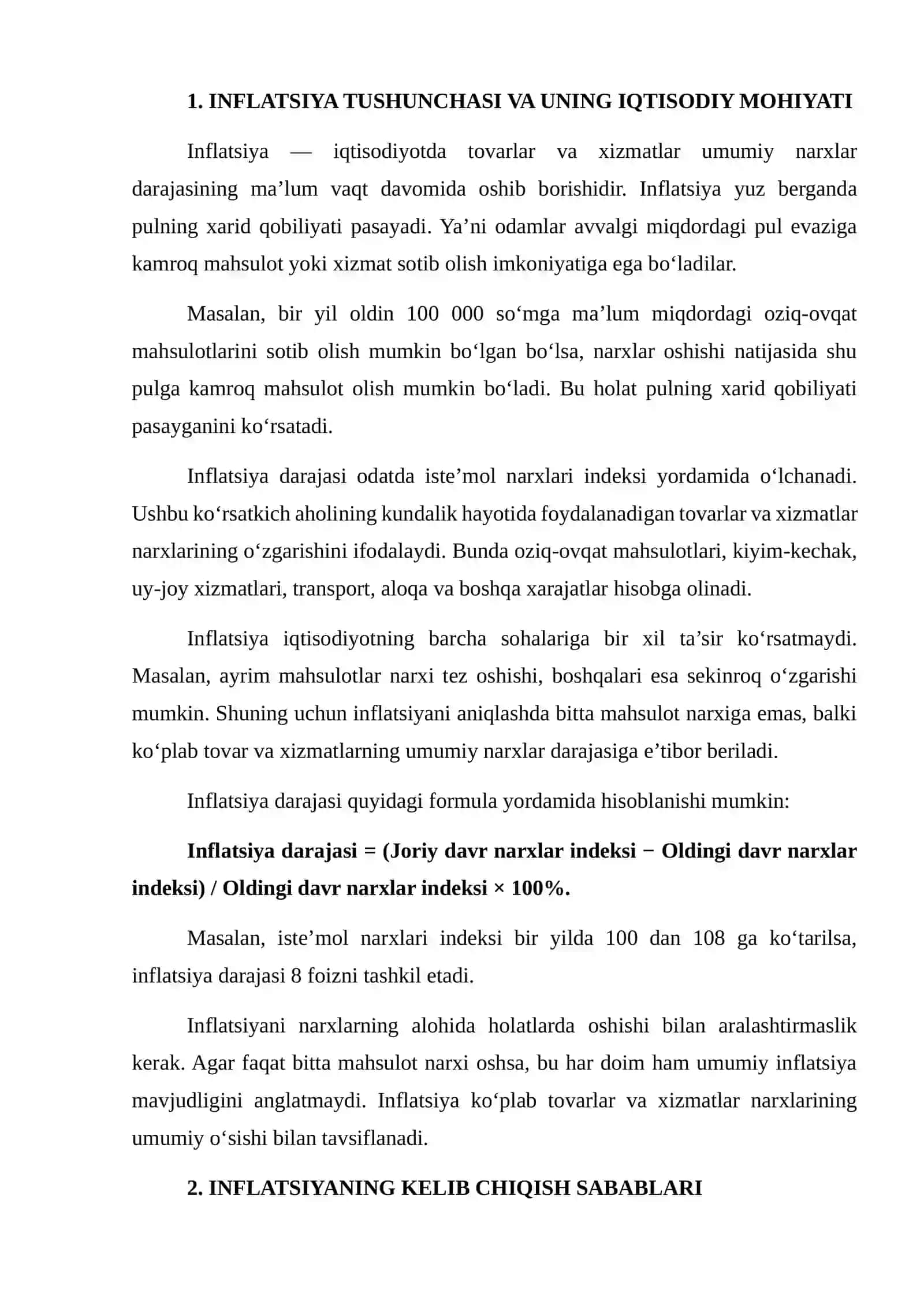 INFLATSIYA — NARXLAR UMUMIY DARAJASINING OSHISHI 3