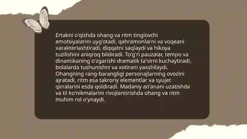 Ertak, masal, topishmoq, maqollarni ifodali o'gishda ohangdorlik va ritm 3