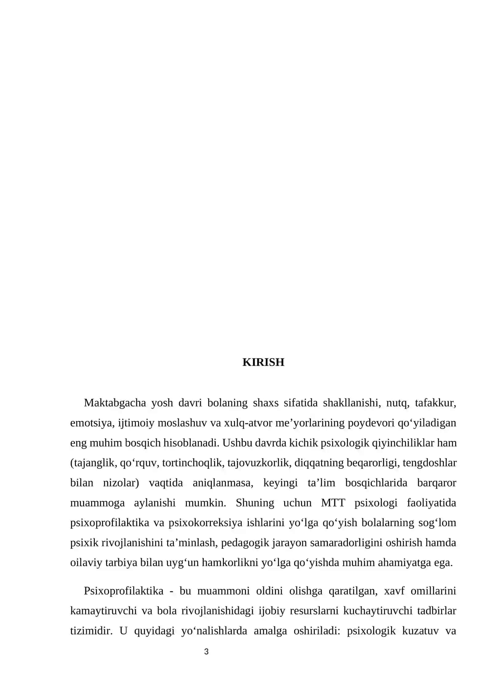 "MTT psixologi faoiliyatida psixoprofilaktika va psixokorreksiya ishlarini yo’lga qo’yish" MALAKA ISHI 3