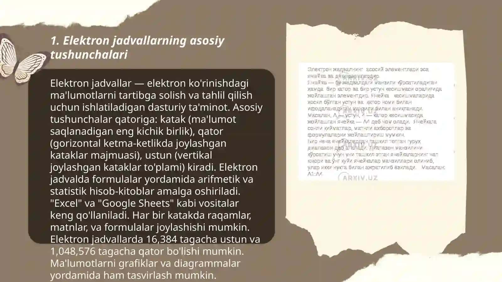 Elektron jadvallar bilan ishlash texnalogiyasi 3