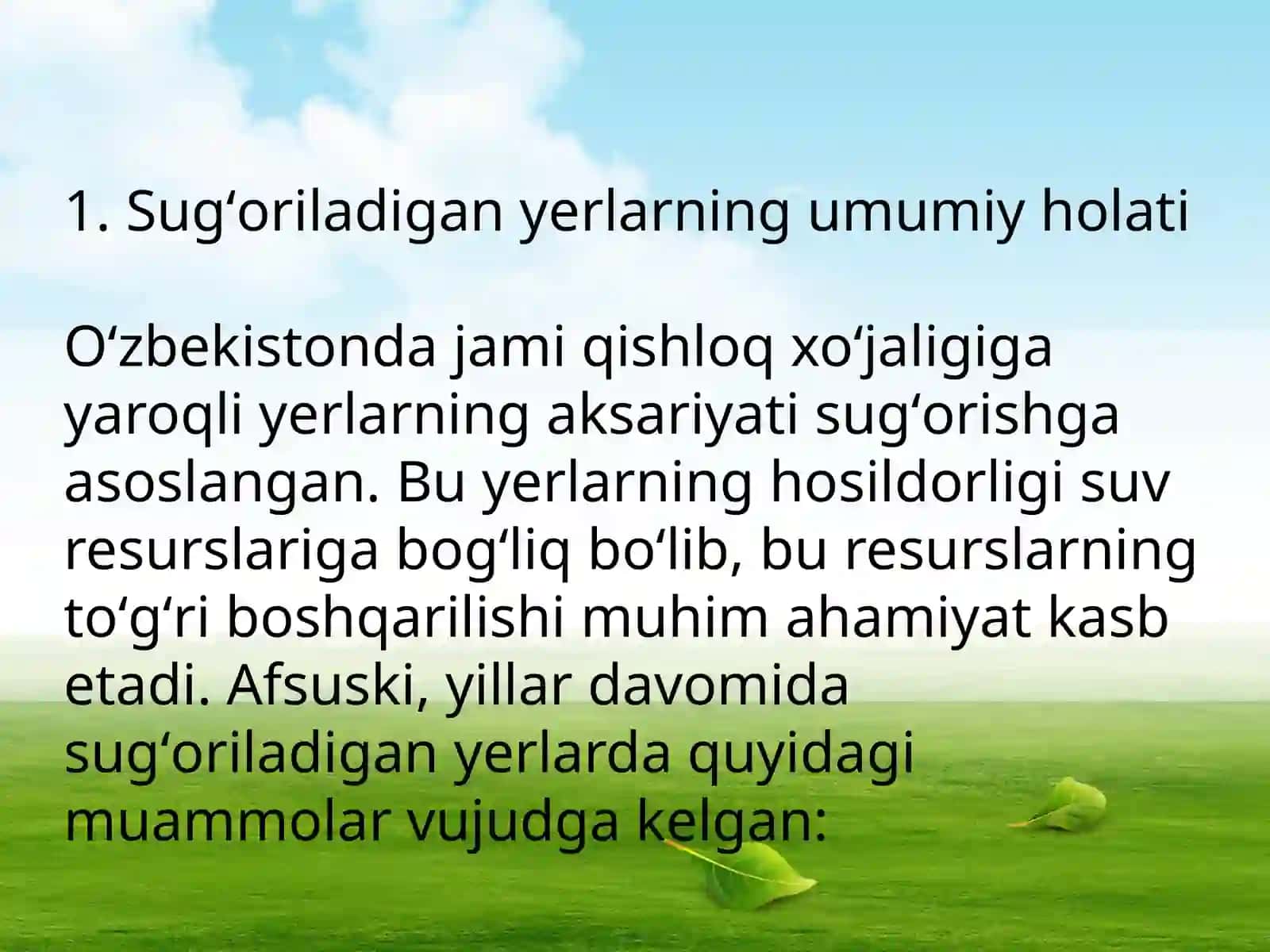 Sugʻoriladigan yerlarning hozirgi holatini tahlil qilish 3