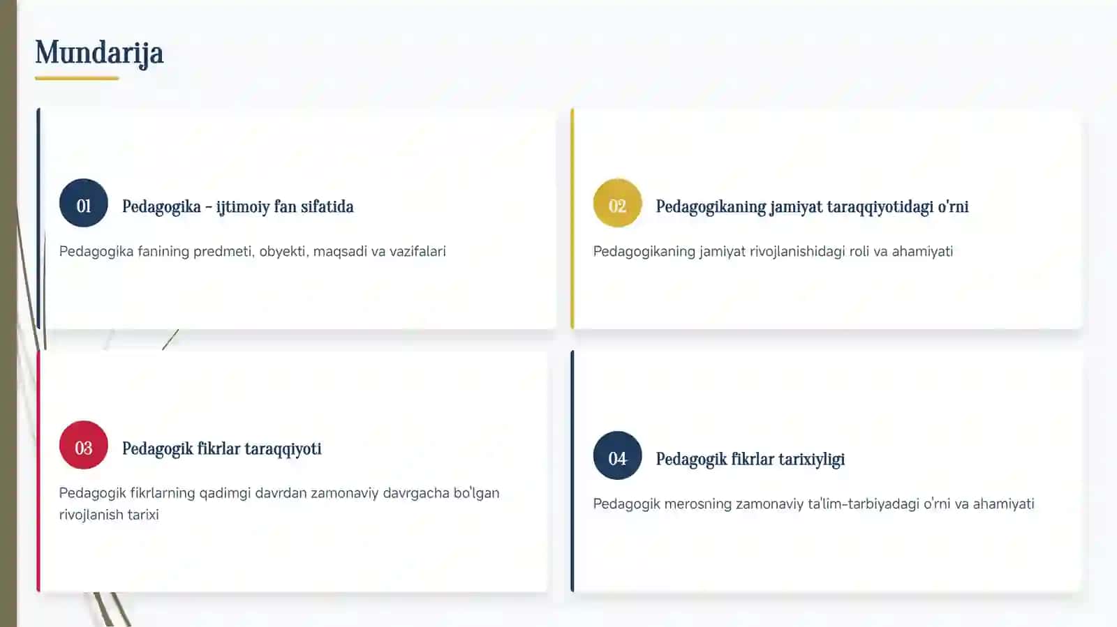 Pedagogikaning ijtimoiy fan sifatida jamiyat taraqqiyotidagi o'rni va Pedagogik fikrlar taraqqiyoti va tarixiyligi 3