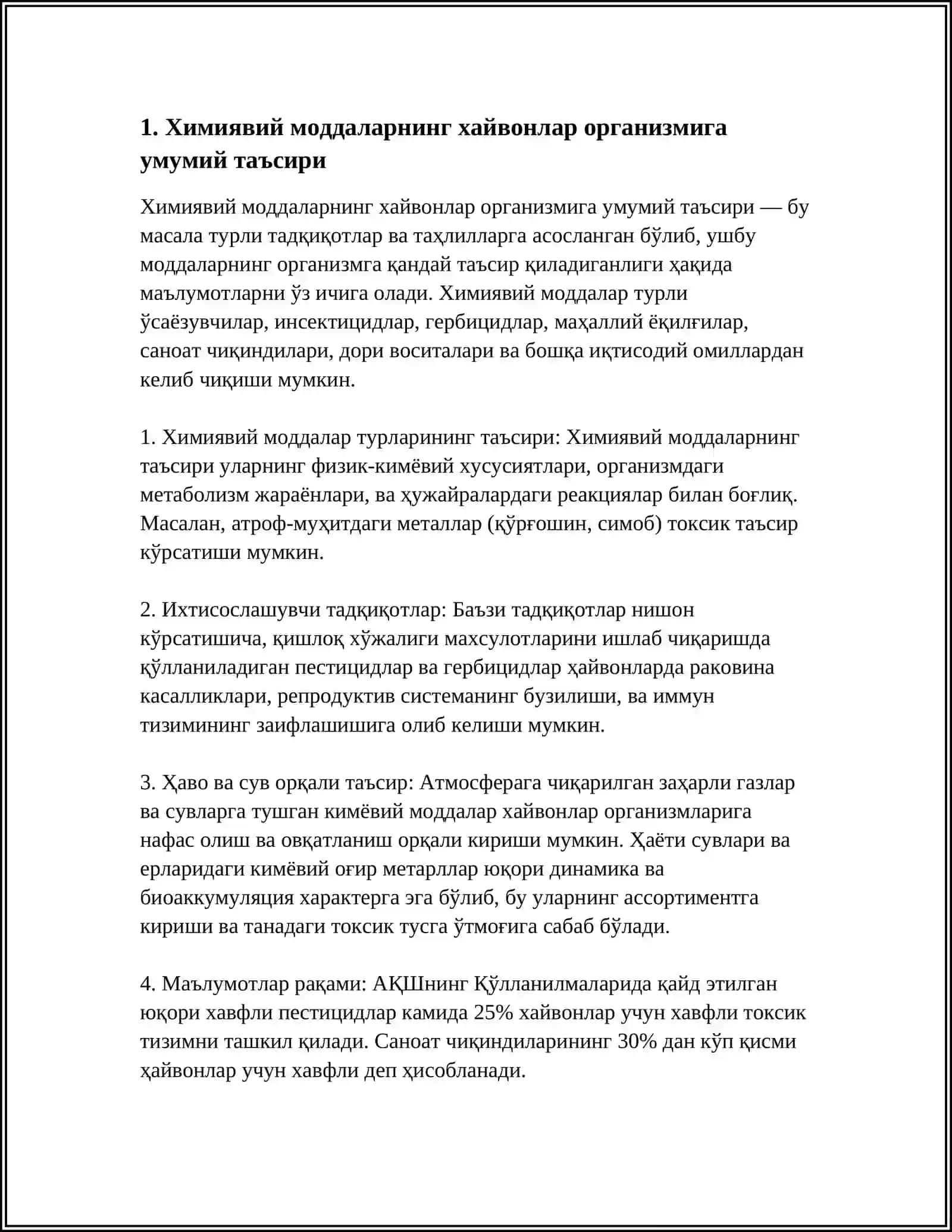 Химиявий моддаларнинг хайвонлар организмига умумий таъсири 3