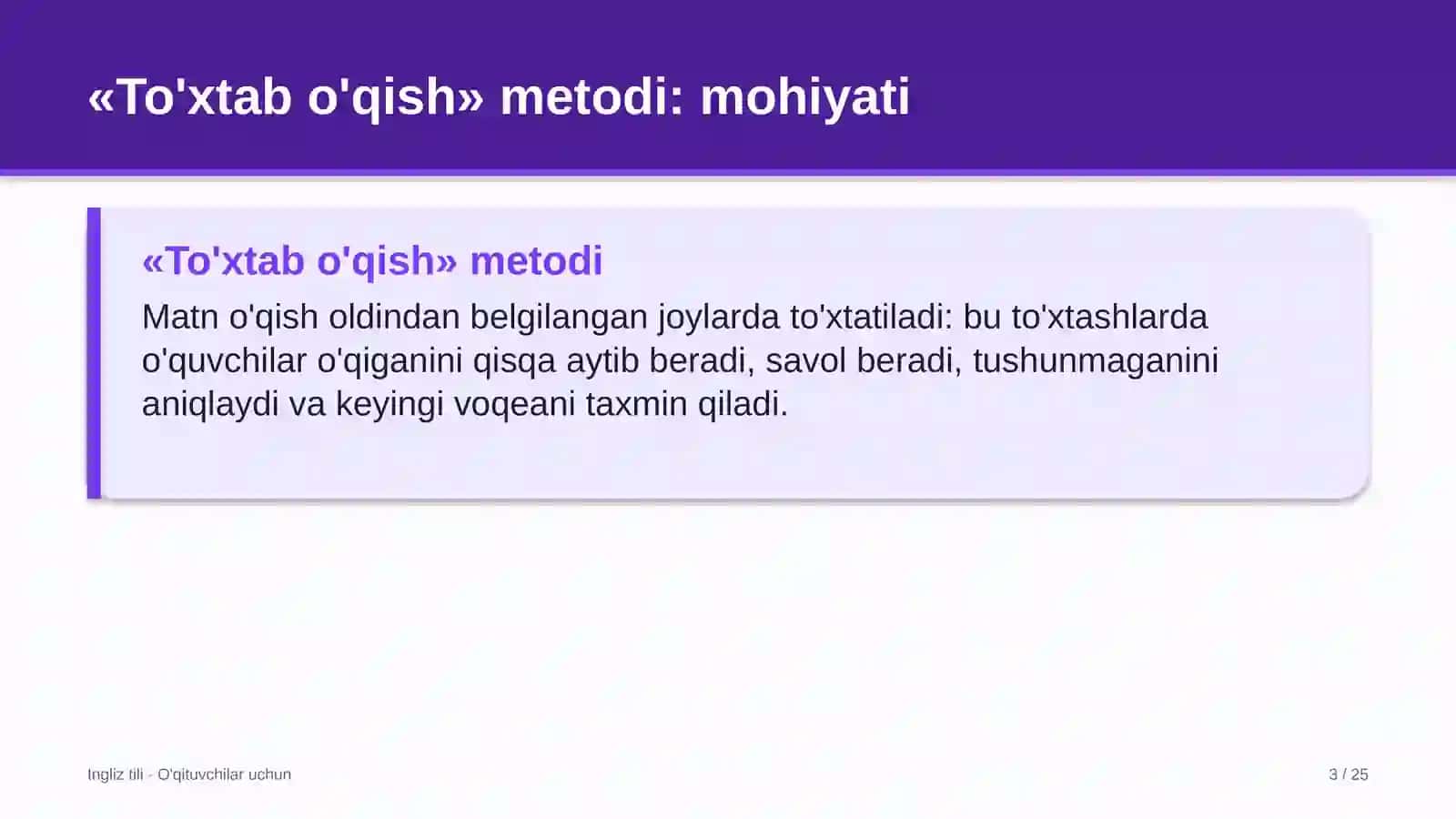 ingliz tili darslarida to'xtab o'qish metodidan foydalanish 5540 3